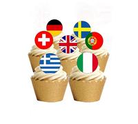 24 Precut Round European Flags Europe Eurovision Party Themed Edible Wafer paper Cake Toppers