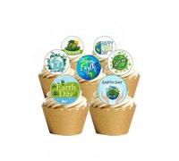 24 Precut Round Happy World EARTH Day Environmental Awareness Edible Wafer paper Cake Toppers Decorations