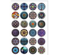 24 Precut Round Stained Glass Window themed Edible Wafer paper Cake Toppers - 24 Different windows featured