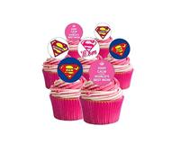 24 Precut Round Supermum Happy Mothers Day Edible Wafer paper Cake Toppers Decorations