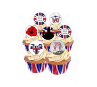 24 Precut Round VE Day Victory World War Commemorative Tribute Edible Wafer paper Cake Toppers Decorations