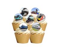 18 Stand Up Steam Engine Diesel Electric Train Themed Edible Wafer Paper Cake Toppers Decorations