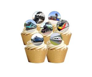 24 Precut Train Steam Diesel Electric Engine Edible Wafer Paper Cake Toppers Decorations
