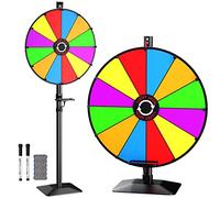 24" Prize Wheel - Dual Use Tabletop or Height Adjustable Floor Stand Heavy Duty Spinner Wheel of Fortune with 12 Slots & Dry Erase & Eraser for Carnival, Trade Show, Fortune Spinning Game