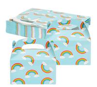 24 Rainbow Dessert Boxes Party Food Boxes with Handles Blue Rainbow Candy Box Birthday Party Supplies For Small Candy Treats Biscuits Cake Gift Boxes 15x9x9cm