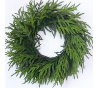 24" Real Touch Norfolk Pine Wreath for Front Door, Artificial Christmas Wreaths Faux Pine Needles Green Fake Wreath for Walls Windows Porches Farmhouse Indoor Outdoor Home Decor