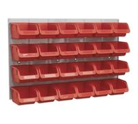 24 Red 100 x 110 x 75mm Plastic Storage Bin & Wall Panel Warehouse Picking Tray