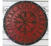 24" Red & Black Medieval Valhalla Viking Round Shield Antique Handmade Style
