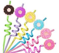 24 Reusable Donut Straws for Birthday Party Supplies | Party Favors with 2 Cleaning Brush