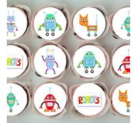 24 Robot Edible Cupcake Toppers - 4cm/1.5 Inch Uncut Wafer Cake Decorations for Kids' Parties, Birthdays & Celebrations