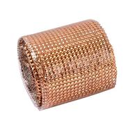 24 Row Metallic Stud Diamante Mesh - Inverted 3D Design Rhinestone Ribbon[Rose Gold,1 Yard]