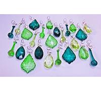 24 Sage Green Peacock Chandelier Drops Cut Glass Crystals Droplets Beads Christmas Tree Wedding Wishing Charm Table Decorations Prisms Retro Beads Light Lamp Parts