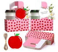 24 Set Back to School Apple Teacher Appreciation Gifts 2 Cup Drink Carrier with Apple Shaped Greeting Card Cardboard Kraft Cup Holder with Handle Thank You Gift for School Classroom Party Favors