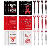 24 Set Bulk Red Ribbon Awareness Pens and Notebooks Red Ribbon Week Heart Health Awareness Supplies for Men Women Patient Family Charity Public Social Event Welfare Events