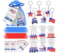 24 Set Independence Day Gifts for Boy 4th of July Keychain Gift Set with Gift Tags and USA Organza Bags for Woman Fourth of July Key Chain Classroom Reward National Day Gifts American Key Ring Bag