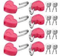 24 Set Mini Heart Shaped Keyed Padlock Set, Red Alloy Plastic