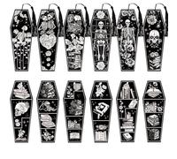 24 Set Skeleton Coffin Bookmarks with Black Tassel 2.2 x 5.9 inch Halloween Horror Book Accessories Dark Style Skull Book Tracker Coffin Shaped Book Marker of Darkness Theme Reading Gifts