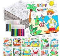 24 Set Summer Arts and Crafts for Kids Adults Bulk, Hawaiian Summer Activities DIY Puzzle Kit with Beach Tropical Palm Tree, Ocean Theme Painting for Classroom Party Favors Gift Coloring Game Supplies
