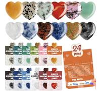 24 Set Valentines Day Gem Gifts for Kids - Valentines Day Cards for Kids School Classroom,Valentine's Cards with Heart-shaped Gemstone for Class Party Favor, Valentine Rock Crystal Gift Exchange (A)