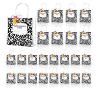 24 Sets Back to School Party Favor Gift Bags Bulk with Handles Teacher Gift Bags with Pencil Tags Composition Notebook Clear PVC Treat Bag for Teacher Appreciation First Day of School Decorations