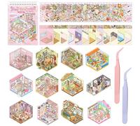 24 Sets DIY 3D House Sticker Kit, Stress Relief Stickers Creative Scene Sticker Book with 24 Miniature Cabins,27 PET Stickers,2 Tweezers, Miniature Scene Stickers Therapy Gift for Adults & Kids Age 3+