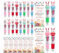 24 Sets Easter Party Favors Easter Multicolor Ballpoint Pens with Thank You Cards Bags 0.5mm 4 in 1 Color Pen Cute Mini Novelty Bunny Eggs Pens for Easter Gifts Easter Party Bag Basket Fillers Prizes
