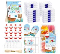 24 Sets Fishing Party Favors Mini Candy Tackle Boxes with 24 Red White Floaters 24 Thank You Cards 24 Organza Bags A "Let's Reel in the Fun" Sign Gone Fishing Theme Birthday Supplies Decorations (24)