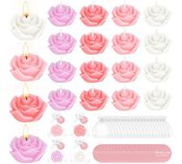 24 Sets Flower Candles Wedding Favor for Guests Mini Pink Rose Shaped Tealight Candles for Valentine's Day Wedding Birthday Bridal Shower Housewarming Party