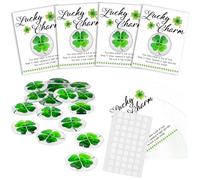 24 Sets Four Leaf Good Luck Charms Shamrock Pocket Token Clover Token Lucky Charms with Cards Adhesive Dots Irish Gifts for Family Friends Colleagues