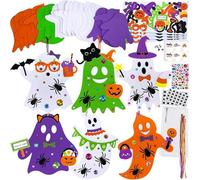 24 Sets Halloween Craft Kits for Kids - DIY Ghost Tree Ornaments with Foam Stickers for Classroom Party Favors & Art Activities