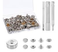 24 Sets Heavy Duty Leather Snap Fasteners Kit, 15mm Metal Press Studs Snap Buttons Leather Rivets Snaps Kit with 4pcs Installation Tools Snaps Fasteners for Clothing Hats Jackets Jeans Canvas (Silver)
