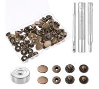 24 Sets Heavy Duty Leather Snap Fasteners Kit, 15mm Metal Snap Buttons Metal Press Studs Kit with 4pcs Installation Tools Leather Snaps Button for Clothing Hats Jackets Jeans Canvas (Bronze)