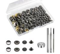 24 Sets Heavy Duty Leather Snap Fasteners Kit, BetterJonny 12.5mm Metal Snap Buttons Press Studs Leather Rivets Snaps with 4 Setter Tools for Clothes Bracelet Jackets Jeans Gun Black