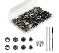 24 Sets Heavy Duty Leather Snap Fasteners Kit, BetterJonny 15mm Metal Snap Buttons Press Studs Leather Rivets Snaps with 4 Setter Tools for Clothes Bracelet Jackets Jeans Gun Black, US-15mm*24-Box