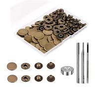 24 Sets Heavy Duty Leather Snap Fasteners Kit, BetterJonny 17mm Metal Snap Buttons Press Studs Leather Rivets Snaps with 4 Setter Tools for Clothes Bracelet Jackets Jeans (Antique Brass)