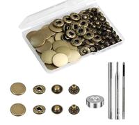 24 Sets Heavy Duty Leather Snap Fasteners Kit, BetterJonny 20mm Metal Snap Buttons Press Studs Leather Rivets Snaps with 4 Setter Tools for Clothes Bracelet Jackets Jeans Antique Brass