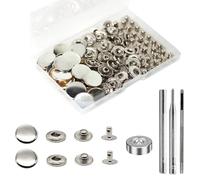 24 Sets Heavy Duty Leather Snap Fasteners Kit, BetterJonny 20mm Metal Snap Buttons Press Studs Leather Rivets Snaps with 4 Setter Tools for Clothes Bracelet Jackets Jeans Silver