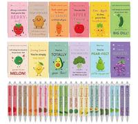24 Sets Inspirational Mini Notebooks with Pens Employee Appreciation Gifts Bulk Motivational Pocket Notepads with Fruit Vegetable Fun Pun Thank You Gifts for Coworkers Staff Nurses Teachers Students