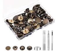 24 Sets Leather Snap Fasteners Kit, 17mm Heavy Duty Leather Snap Button, Leather Snaps and Fasteners Kit with 4 Setter Tools Metal Snap Buttons for Clothes Jackets Jeans Canvas (Antique Brass)