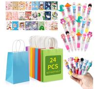24 Sets Multicoloured Pens All in One,24Pcs Funny Motivational Notebooks Notepads Pencils ,24 Pcs Paper Party Bags with Handles,End of Term Gifts for Children,Gifts for Students from Teachers, School