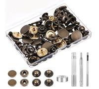 24 Sets Press Studs Snap Fasteners, 15mm Metal Snap Button Kit with 4pcs Installation Tools Brass Rivets Replacement Leather Jacket Snaps for Clothing Hats Jackets Jeans Canvas and More (Bronze)
