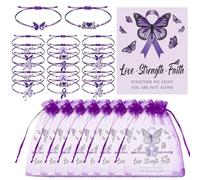 24 Sets Purple Ribbon Awareness Bracelets Adjustable Cord Domestic Violence Awareness Month Supplies with Cards and Bags Charity Supplies for Anti-domestic Violence Alzheimer's Epilepsy Lupus Cancer