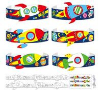 24 Sets Space Paper Headbands Craft Kits for Kids Color Your Own Rocket Paper Crowns DIY Outer Space Birthday Party Hats for Birthday Party Decorations Favors Home School Classroom Activity Supplies