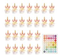 24 Sets Unicorn Cupcake Toppers & Wrappers, Eyelash Cake Decorations, Baking Cup Cases for Birthday Party Favors, with Stickers