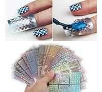 24 Sheet 144Pcs Nail Stickers: DIY Nail Art Stamping Template - 72 Designs, Irregular Grid, Reusable Hollow Nail Stickers (Assorted Colors)