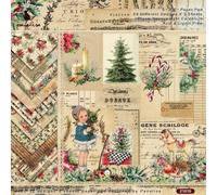 24 Sheet 6"X6" Christmas Tree Snowflakes Flower Stick Vintage Decorative Craft Paper Pad, 160GSM Junk Journal Single-Sided Scrapbook Paper, Scrapbooking Card Making Album Supplies