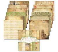 24 Sheet Vintage Pattern Paper Set 12x12 Decoupage Scrapbook Paper 12 Designs Single-Sided Junk Journal Craft Papers Holiday DIY Decorative Origami Papers for Photo Album Gift Decoration