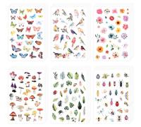 24 Sheets Assorted Stickers, 6 Styles Spring Stickers Butterflies Flowers Leaves Mushrooms Birds Animals Stickers Small Sticker Aesthetic Stickers for Kids Scrapbook Journals Decorations
