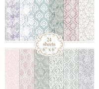 24 Sheets Baroque Style Scrapbook Paper, A5 Size Assorted Baroque Style Print Cardstock Paper for Birthday Art Craft Baby Shower DIY Album Party Supplies, 15 x 15 cm