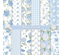 24 Sheets Blue Floral Pattern Paper, 12" x 12" Floral Patterned Cardstock Paper Scrapbooking Supplies Paper Decorative Craft Paper for DIY Card Making Photo Album Junk Journal Décor